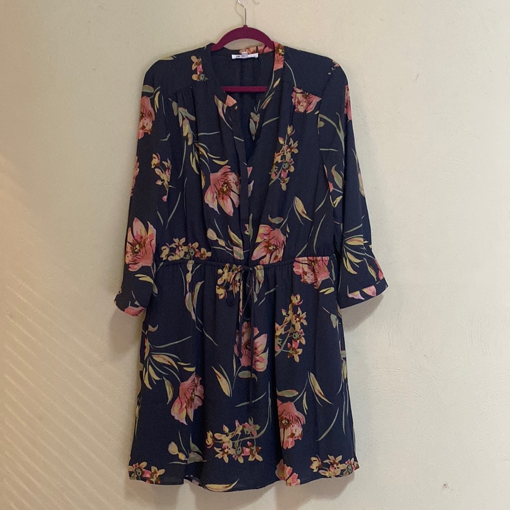 DR2 by Daniel Rainn Split Neck Women’s Dress XL Grey Floral